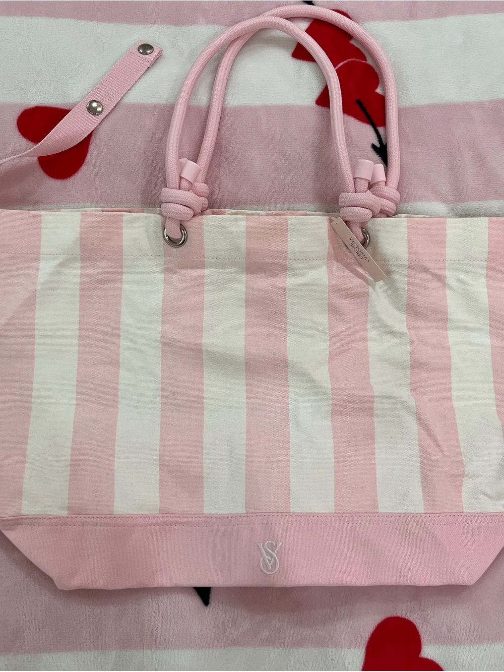 Victoria's Secret Pink & White Vertical Stripe Tote with Knotted Handles